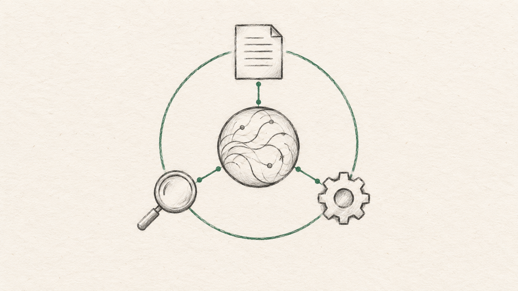 A central model node connected to a document, search tool, and gear in an agent loop